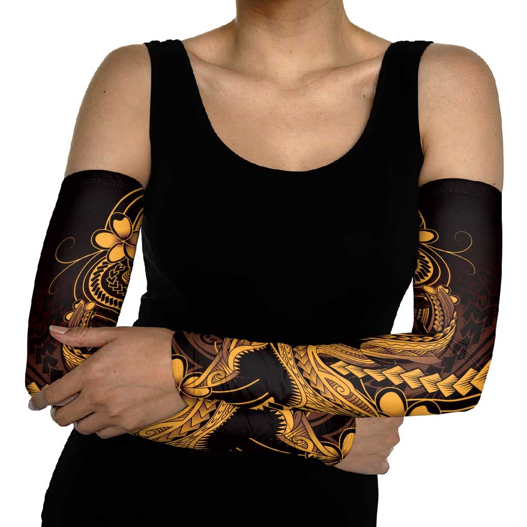Gold Black Aloha Hawaii Arm Sleeves Polynesian Shark Tattoo With Plumeria LT14 - Polynesian Pride