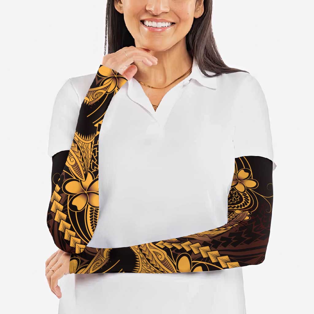 Gold Black Aloha Hawaii Arm Sleeves Polynesian Shark Tattoo With Plumeria LT14 - Polynesian Pride