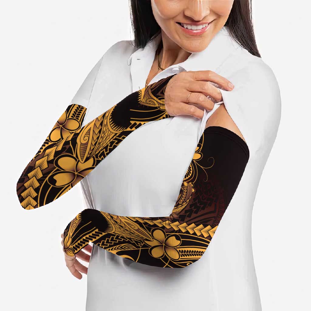 Gold Black Aloha Hawaii Arm Sleeves Polynesian Shark Tattoo With Plumeria LT14 - Polynesian Pride