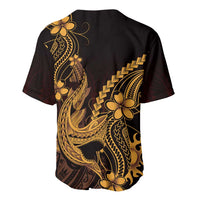 Gold Black Aloha Hawaii Baseball Jersey Polynesian Shark Tattoo With Plumeria LT14 - Polynesian Pride