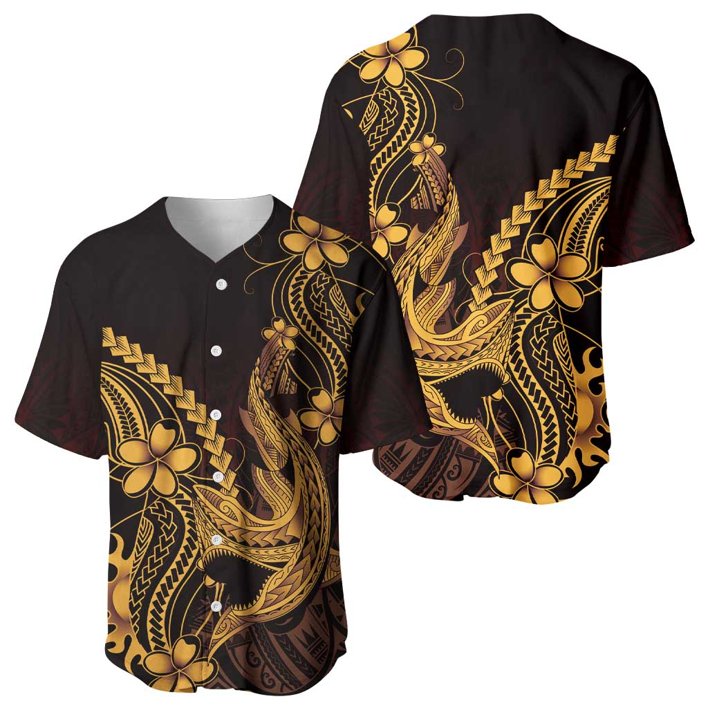 Gold Black Aloha Hawaii Baseball Jersey Polynesian Shark Tattoo With Plumeria LT14 - Polynesian Pride