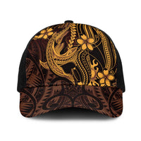 Gold Black Aloha Hawaii Baseball Net Cap Polynesian Shark Tattoo With Plumeria LT14 One Size Black Gold - Polynesian Pride