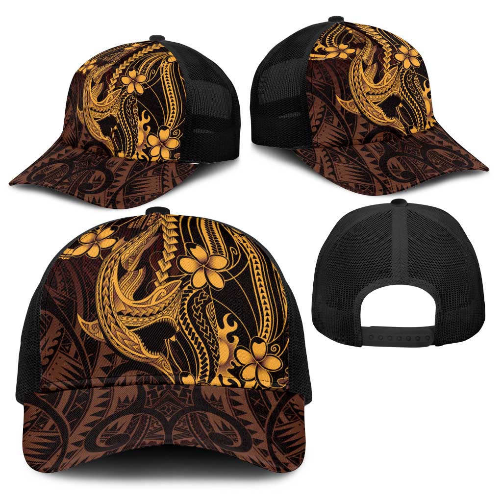 Gold Black Aloha Hawaii Baseball Net Cap Polynesian Shark Tattoo With Plumeria LT14 - Polynesian Pride