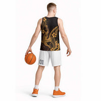 Gold Black Aloha Hawaii Basketball Jersey Polynesian Shark Tattoo With Plumeria LT14 - Polynesian Pride