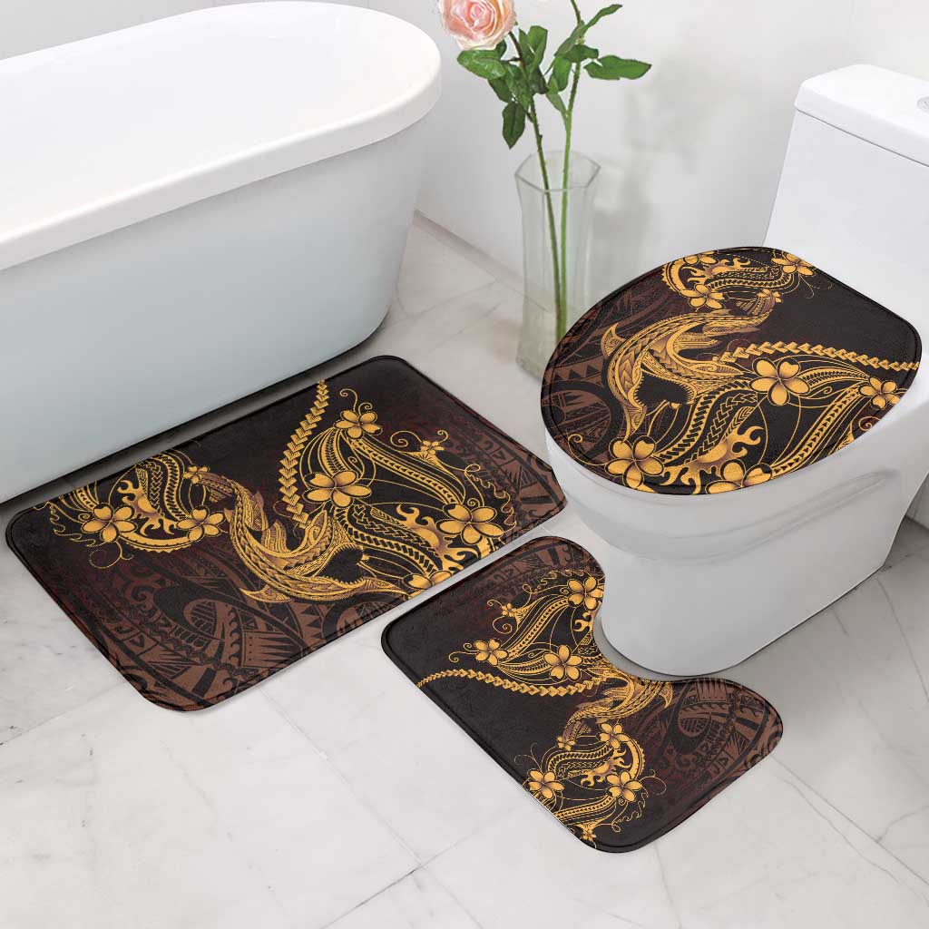 Gold Black Aloha Hawaii Bathroom Set Polynesian Shark Tattoo With Plumeria - Polynesian Pride