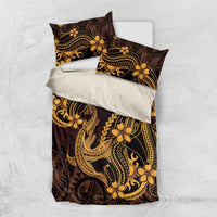 Gold Black Aloha Hawaii Bedding Set Polynesian Shark Tattoo With Plumeria - Polynesian Pride