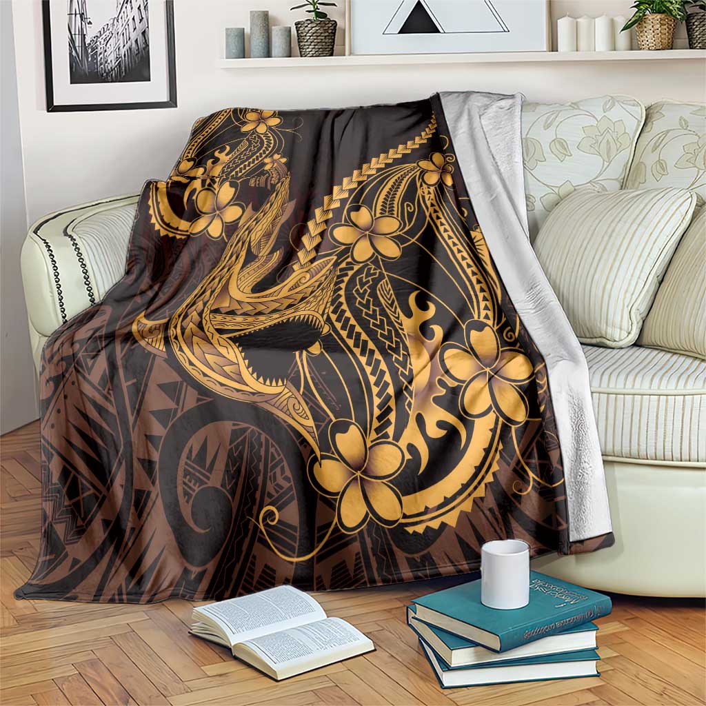 Gold Black Aloha Hawaii Blanket Polynesian Shark Tattoo With Plumeria - Polynesian Pride