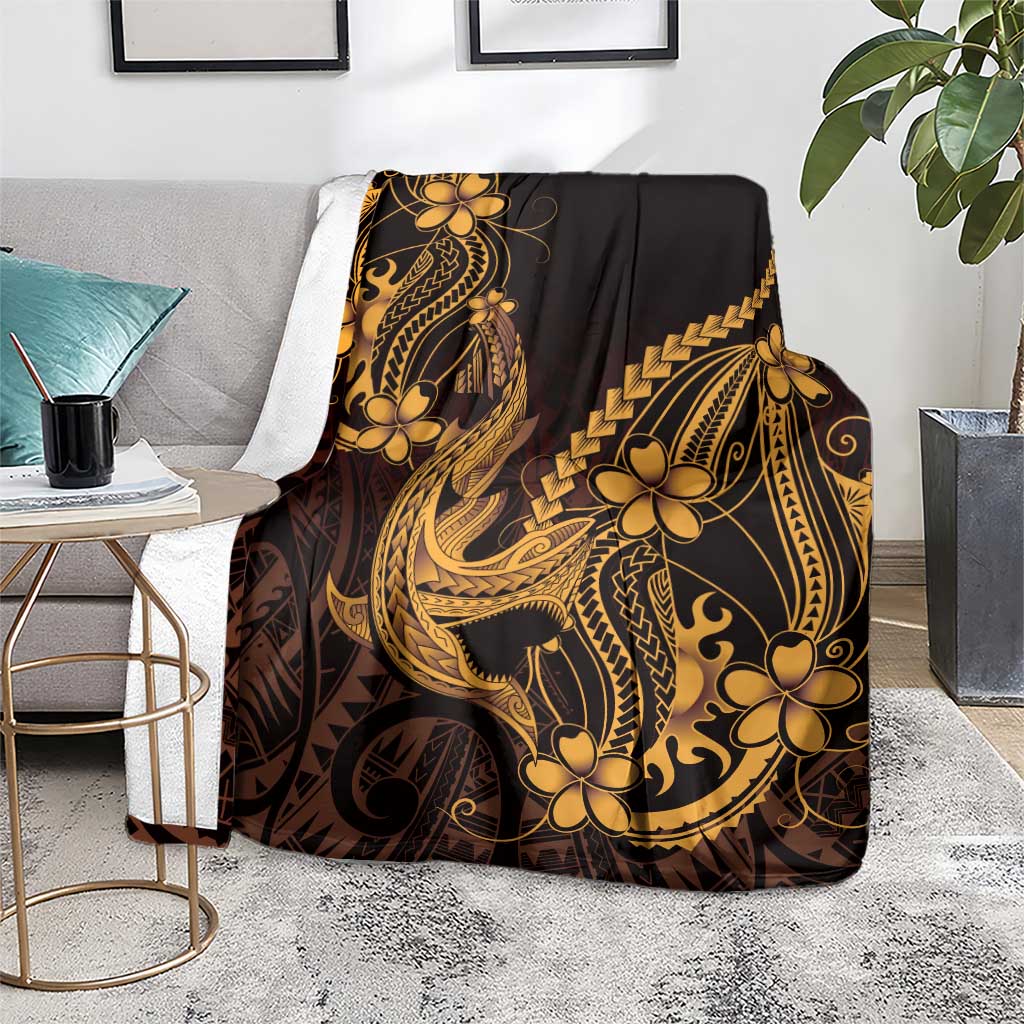 Gold Black Aloha Hawaii Blanket Polynesian Shark Tattoo With Plumeria - Polynesian Pride