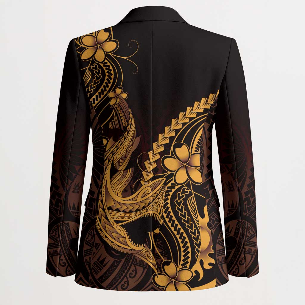 Gold Black Aloha Hawaii Blazer Polynesian Shark Tattoo With Plumeria - Polynesian Pride