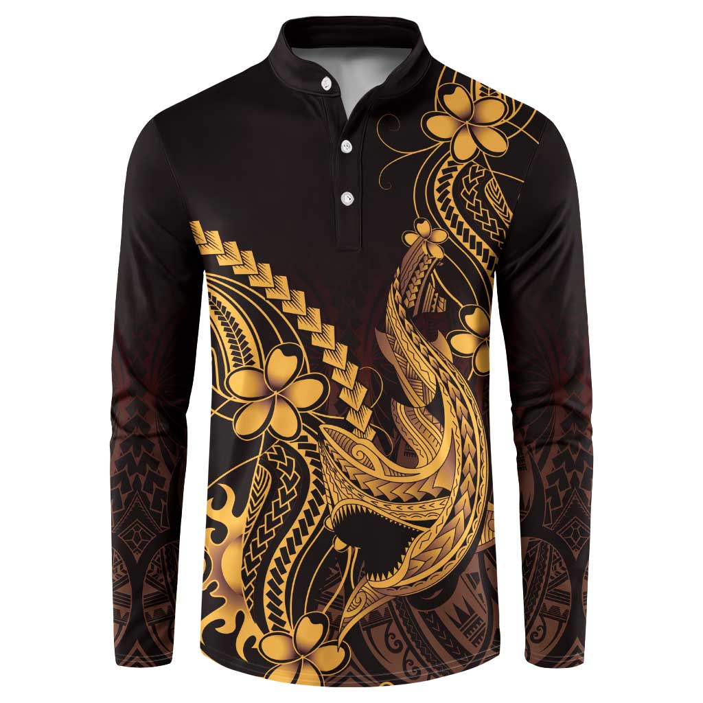 Gold Black Aloha Hawaii Button Sweatshirt Polynesian Shark Tattoo With Plumeria LT14 Gold - Polynesian Pride