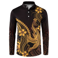 Gold Black Aloha Hawaii Button Sweatshirt Polynesian Shark Tattoo With Plumeria LT14 Gold - Polynesian Pride
