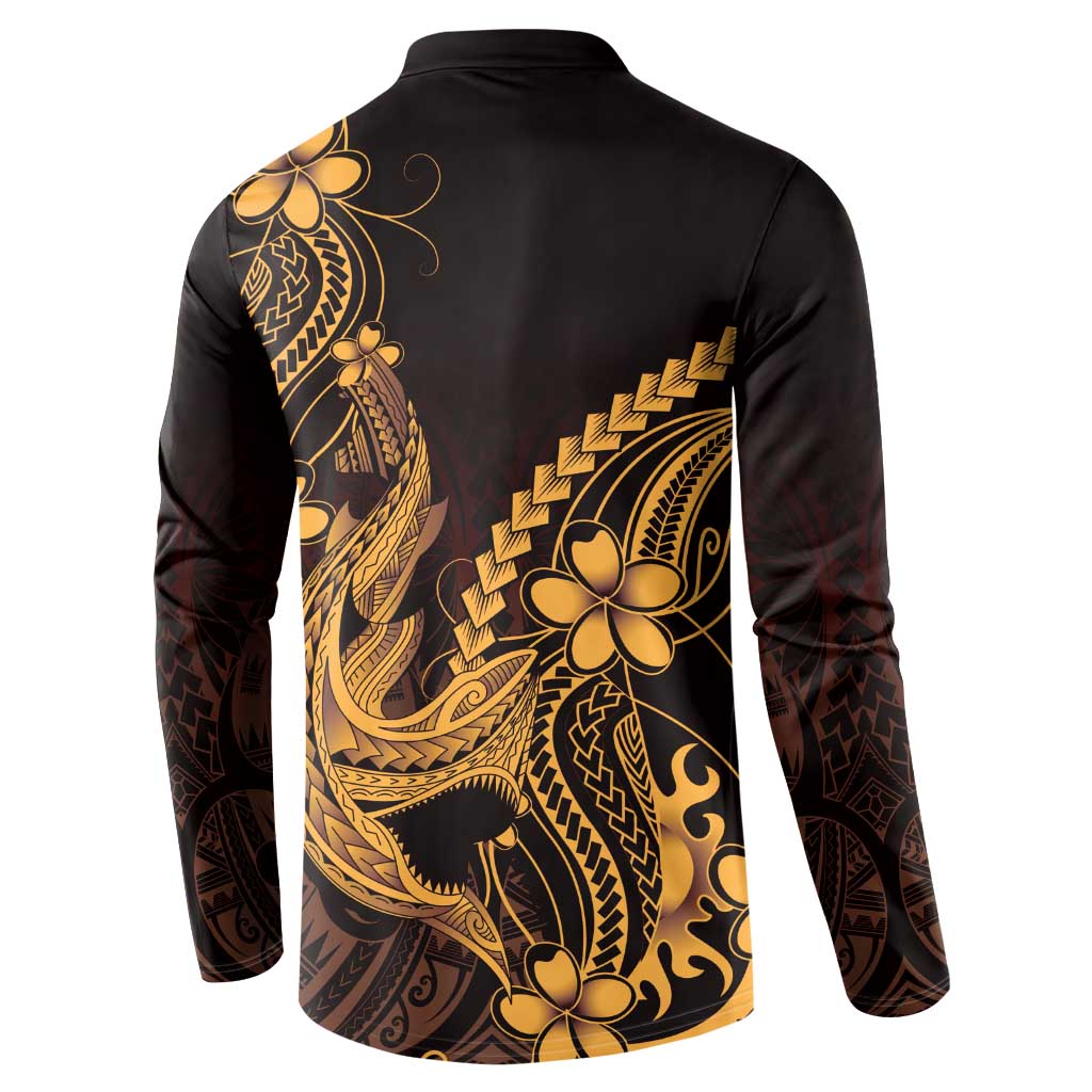 Gold Black Aloha Hawaii Button Sweatshirt Polynesian Shark Tattoo With Plumeria LT14 - Polynesian Pride