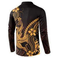 Gold Black Aloha Hawaii Button Sweatshirt Polynesian Shark Tattoo With Plumeria LT14 - Polynesian Pride