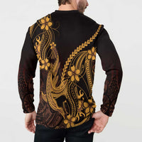 Gold Black Aloha Hawaii Button Sweatshirt Polynesian Shark Tattoo With Plumeria LT14 - Polynesian Pride