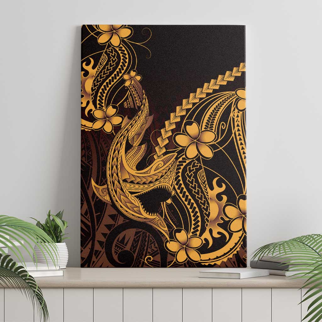 Gold Black Aloha Hawaii Canvas Wall Art Polynesian Shark Tattoo With Plumeria LT14 - Polynesian Pride
