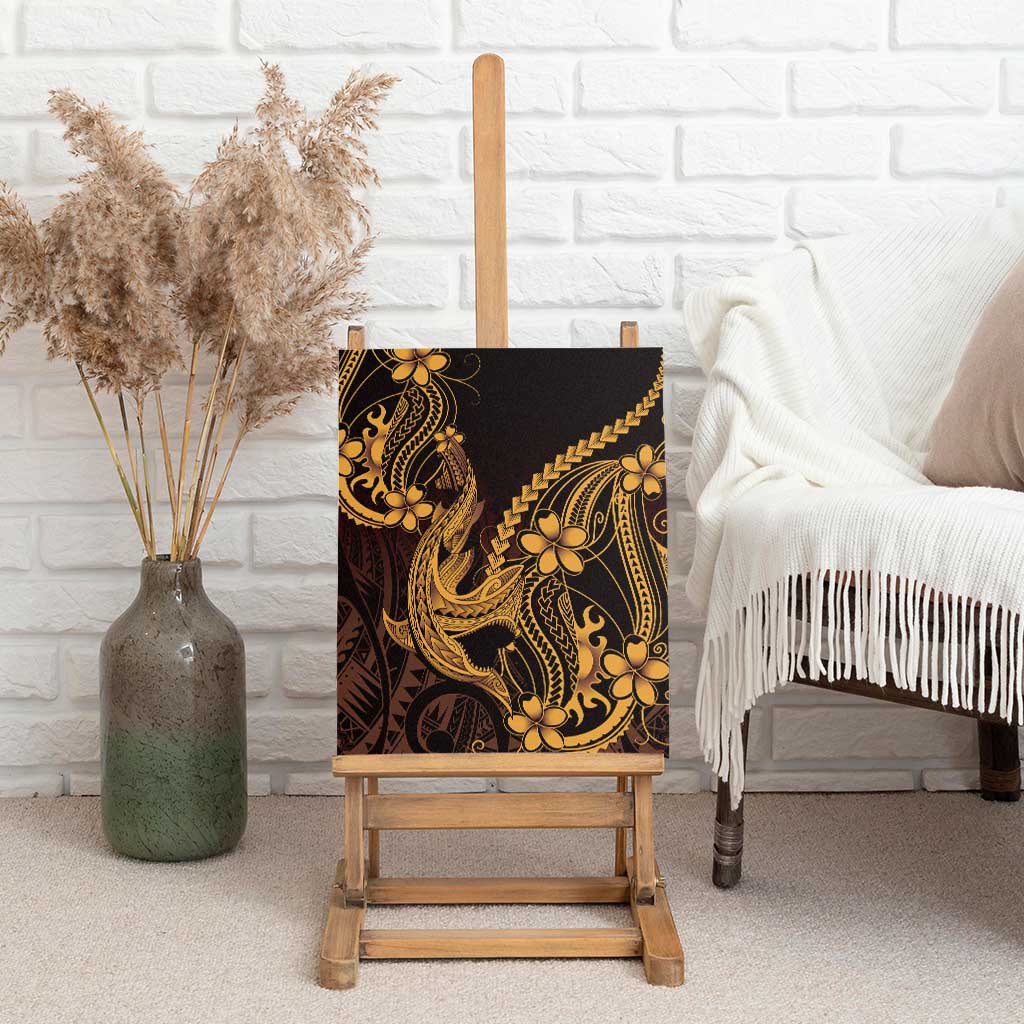 Gold Black Aloha Hawaii Canvas Wall Art Polynesian Shark Tattoo With Plumeria LT14 - Polynesian Pride