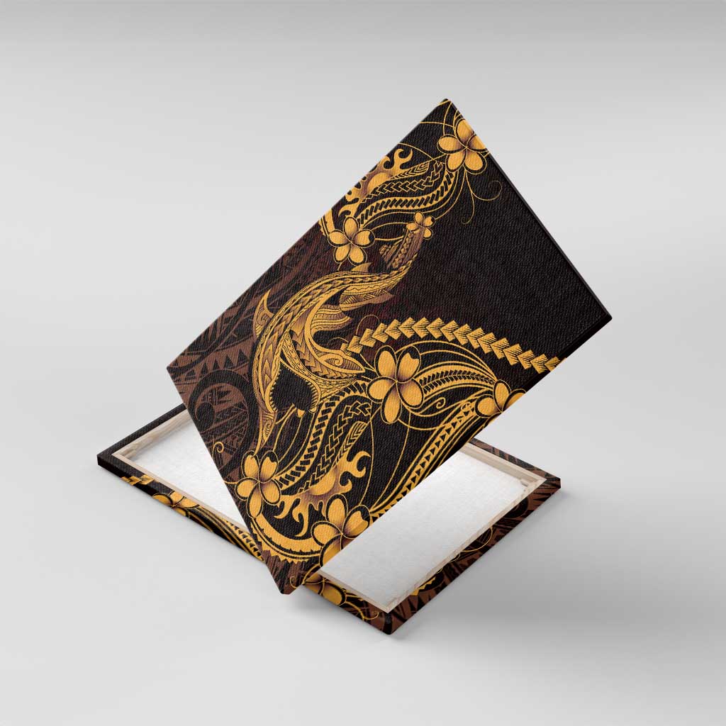 Gold Black Aloha Hawaii Canvas Wall Art Polynesian Shark Tattoo With Plumeria LT14 With Frame Gold - Polynesian Pride