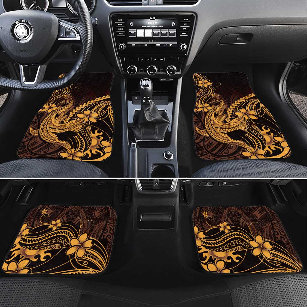 Gold Black Aloha Hawaii Car Mats Polynesian Shark Tattoo With Plumeria - Polynesian Pride