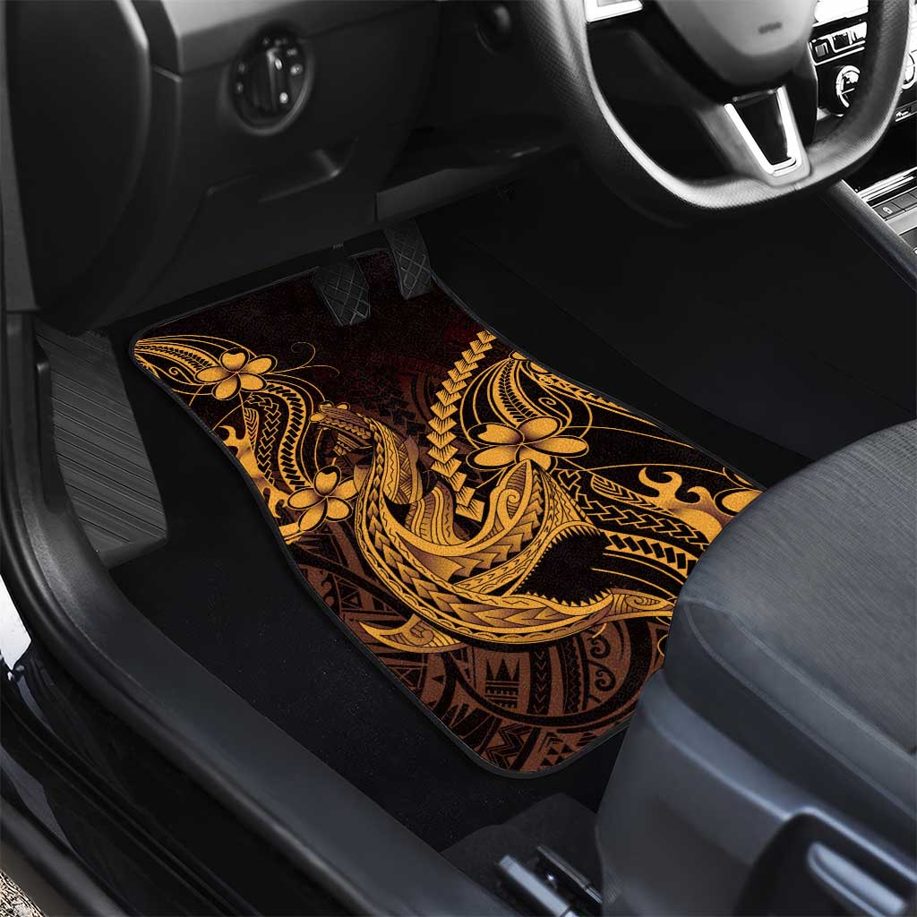 Gold Black Aloha Hawaii Car Mats Polynesian Shark Tattoo With Plumeria - Polynesian Pride