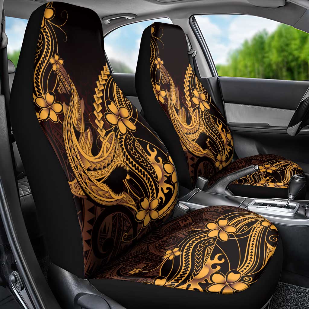 Gold Black Aloha Hawaii Car Seat Cover Polynesian Shark Tattoo With Plumeria - Polynesian Pride