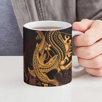 Gold Black Aloha Hawaii Ceramic Mug Polynesian Shark Tattoo With Plumeria LT14 - Polynesian Pride
