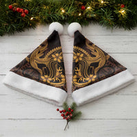 Gold Black Aloha Hawaii Christmas Santa Hat Polynesian Shark Tattoo With Plumeria - Polynesian Pride