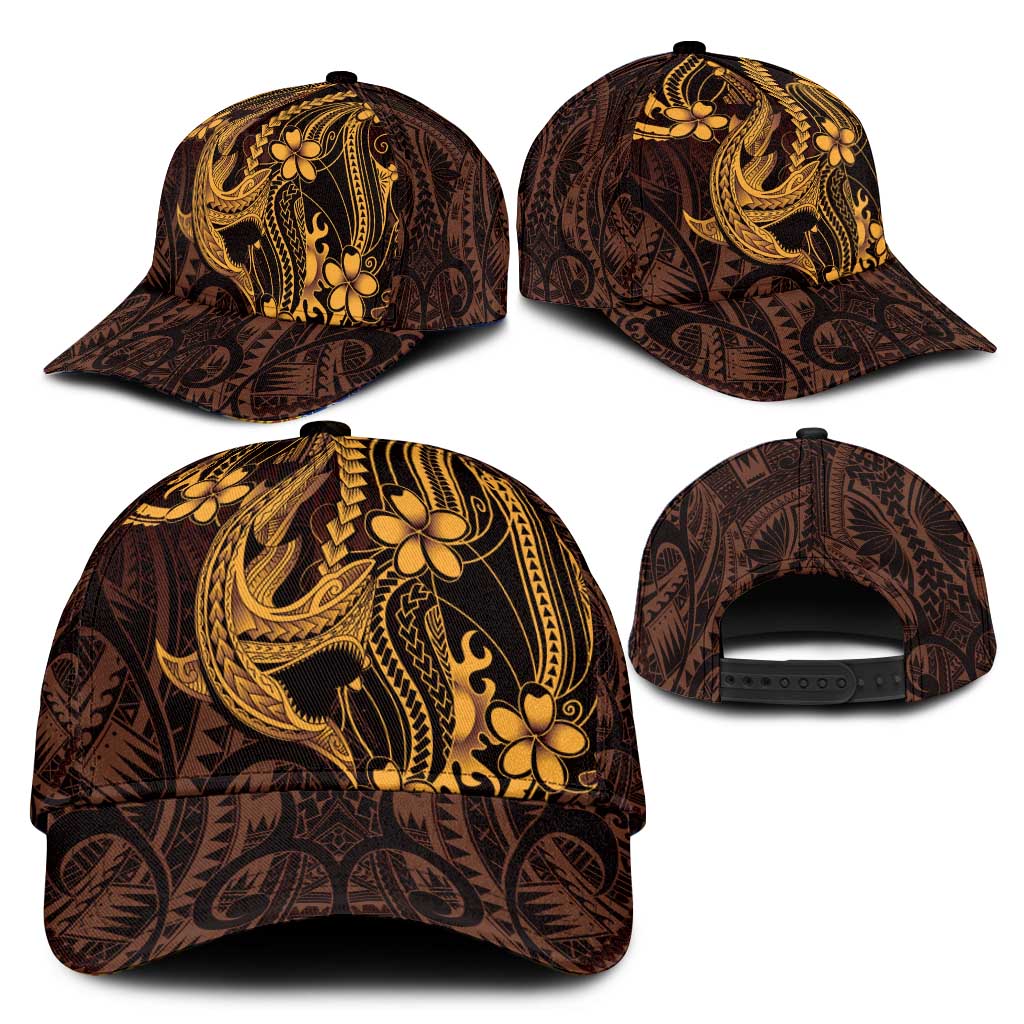 Gold Black Aloha Hawaii Classic Cap Polynesian Shark Tattoo With Plumeria LT14 - Polynesian Pride