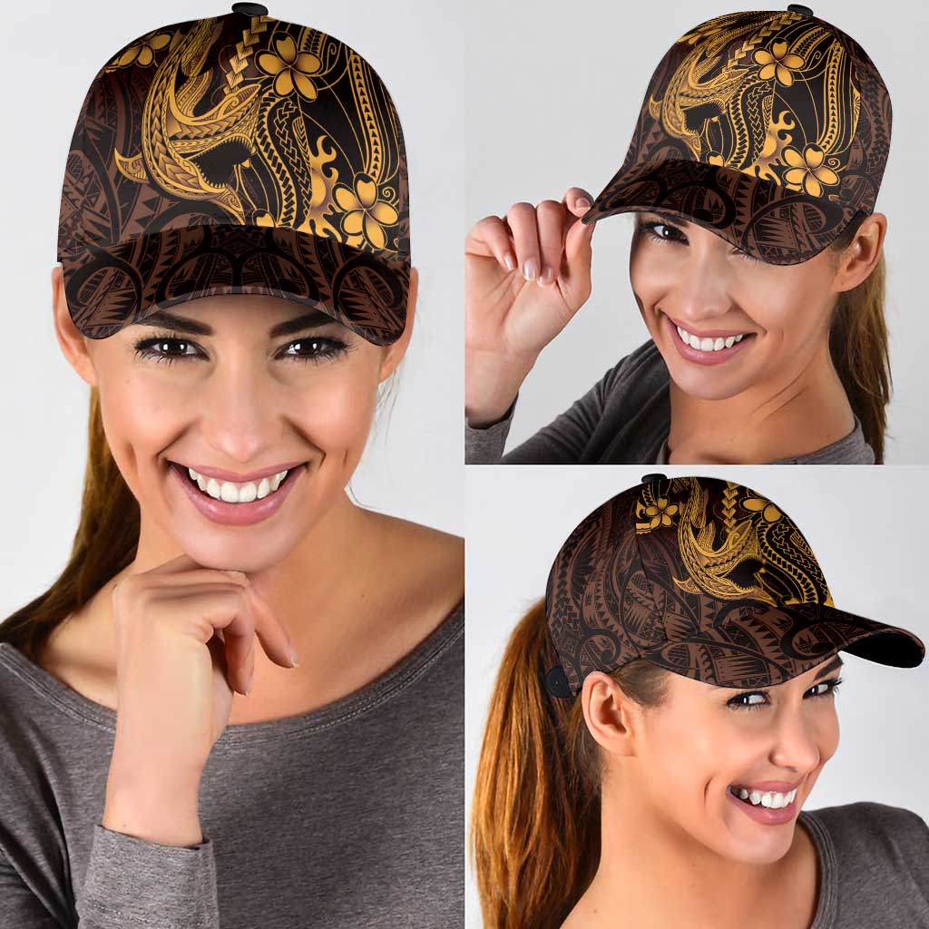 Gold Black Aloha Hawaii Classic Cap Polynesian Shark Tattoo With Plumeria LT14 - Polynesian Pride