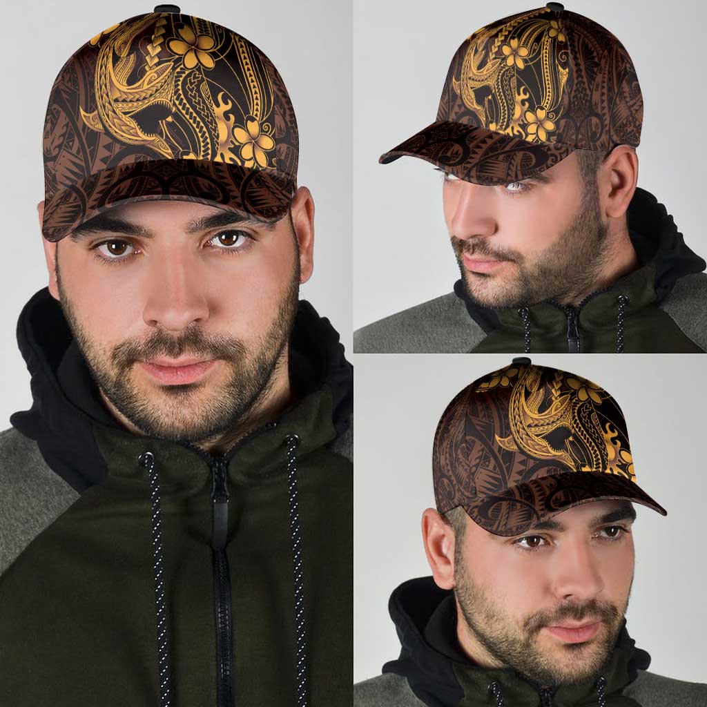 Gold Black Aloha Hawaii Classic Cap Polynesian Shark Tattoo With Plumeria LT14 - Polynesian Pride