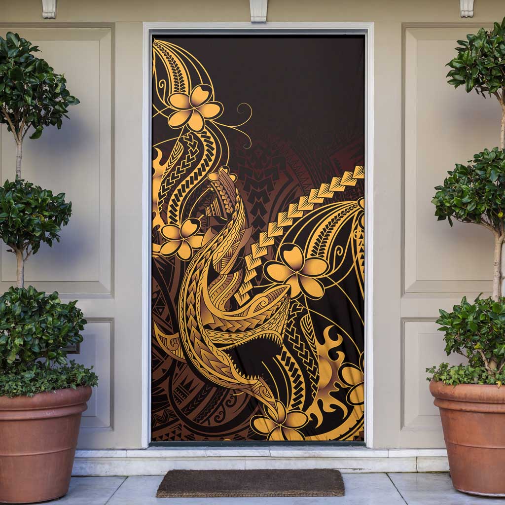 Gold Black Aloha Hawaii Door Cover Polynesian Shark Tattoo With Plumeria LT14 Gold - Polynesian Pride