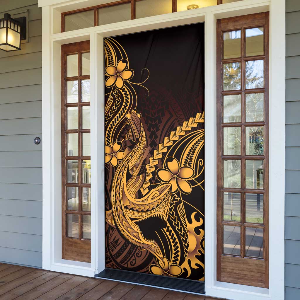 Gold Black Aloha Hawaii Door Cover Polynesian Shark Tattoo With Plumeria LT14 - Polynesian Pride