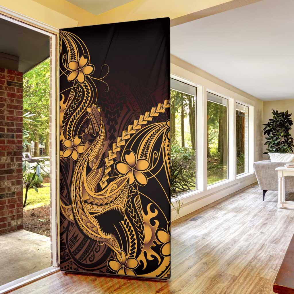 Gold Black Aloha Hawaii Door Cover Polynesian Shark Tattoo With Plumeria LT14 - Polynesian Pride