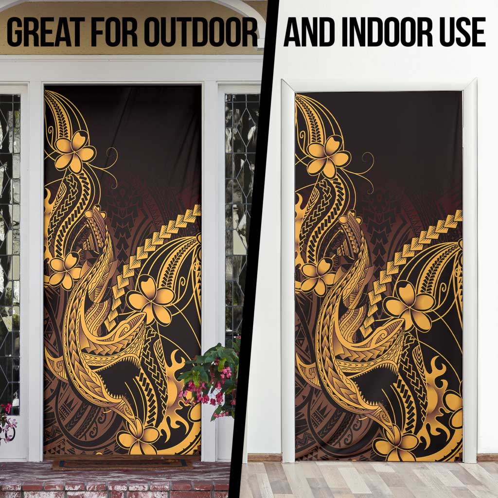 Gold Black Aloha Hawaii Door Cover Polynesian Shark Tattoo With Plumeria LT14 - Polynesian Pride