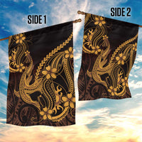 Gold Black Aloha Hawaii Garden Flag Polynesian Shark Tattoo With Plumeria - Polynesian Pride