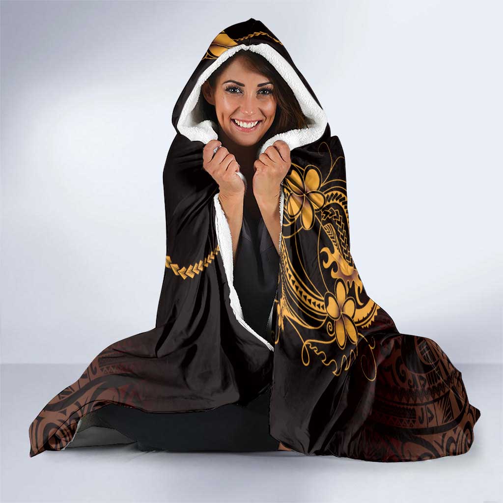 Gold Black Aloha Hawaii Hooded Blanket Polynesian Shark Tattoo With Plumeria LT14 - Polynesian Pride