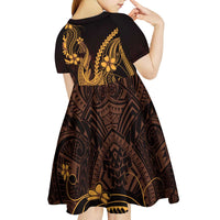 Gold Black Aloha Hawaii Kid Short Sleeve Dress Polynesian Shark Tattoo With Plumeria - Polynesian Pride