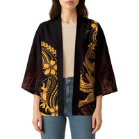 Gold Black Aloha Hawaii Kimono Polynesian Shark Tattoo With Plumeria - Polynesian Pride