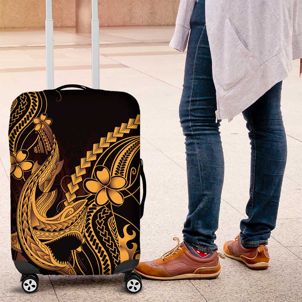 Gold Black Aloha Hawaii Luggage Cover Polynesian Shark Tattoo With Plumeria - Polynesian Pride