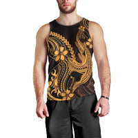 Gold Black Aloha Hawaii Men Tank Top Polynesian Shark Tattoo With Plumeria LT14 - Polynesian Pride