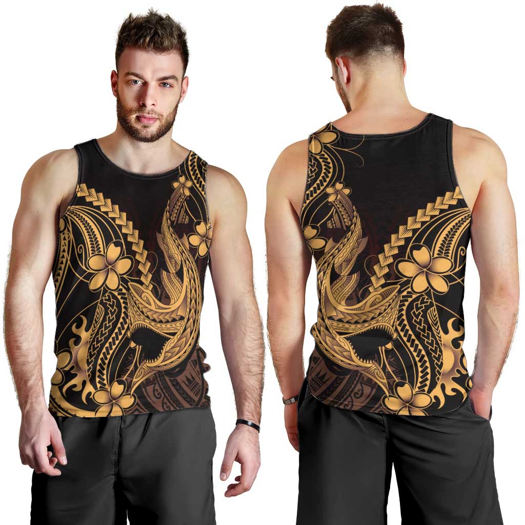 Gold Black Aloha Hawaii Men Tank Top Polynesian Shark Tattoo With Plumeria LT14 - Polynesian Pride