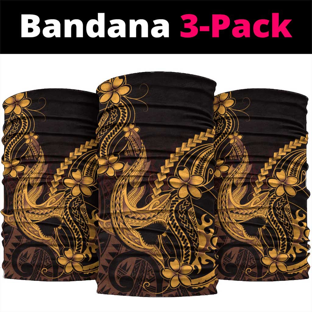 Gold Black Aloha Hawaii Neck Gaiter Polynesian Shark Tattoo With Plumeria LT14 package One Size: 25*50cm Gold - Polynesian Pride