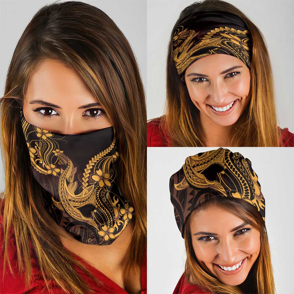 Gold Black Aloha Hawaii Neck Gaiter Polynesian Shark Tattoo With Plumeria LT14 - Polynesian Pride