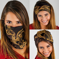 Gold Black Aloha Hawaii Neck Gaiter Polynesian Shark Tattoo With Plumeria LT14 - Polynesian Pride