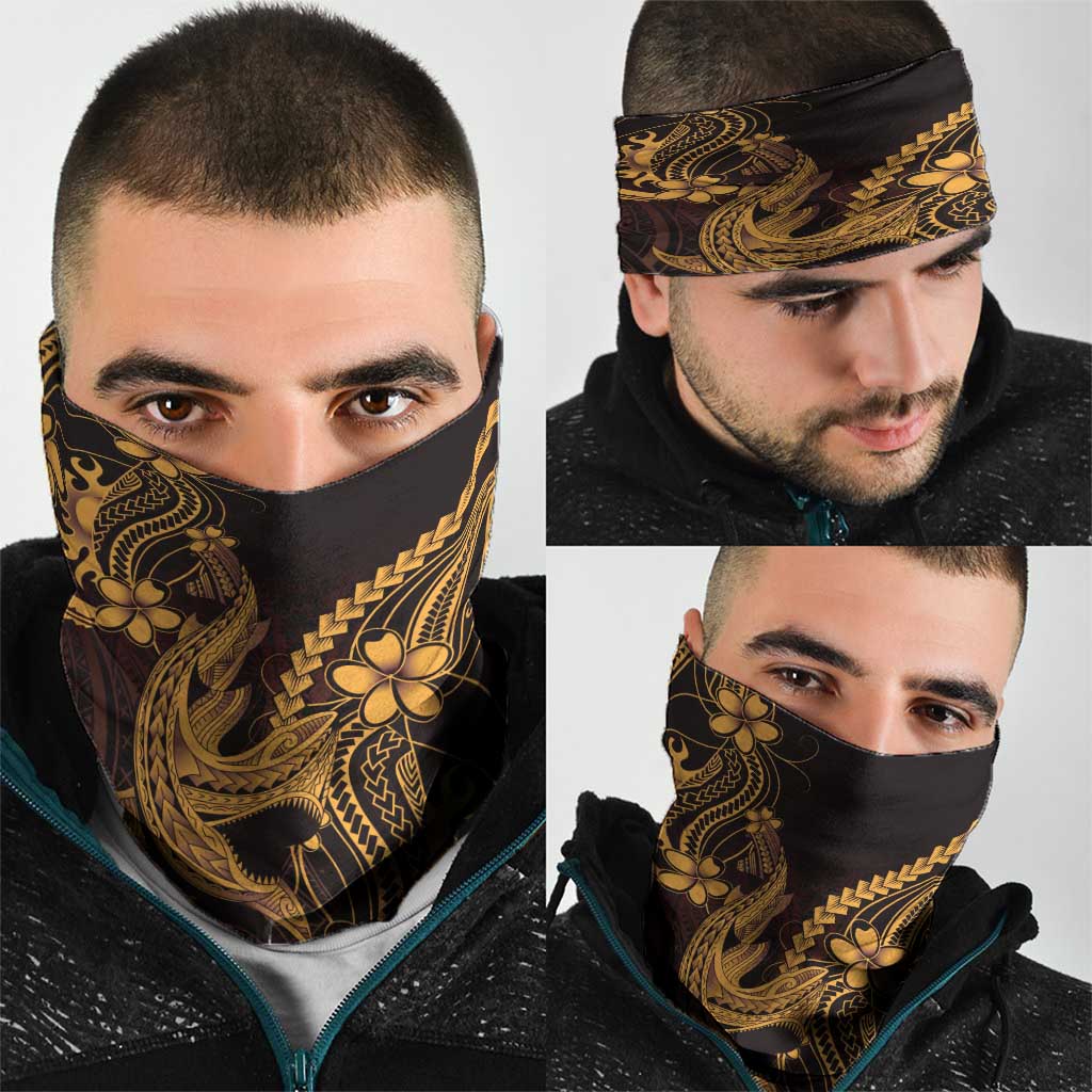 Gold Black Aloha Hawaii Neck Gaiter Polynesian Shark Tattoo With Plumeria LT14 - Polynesian Pride