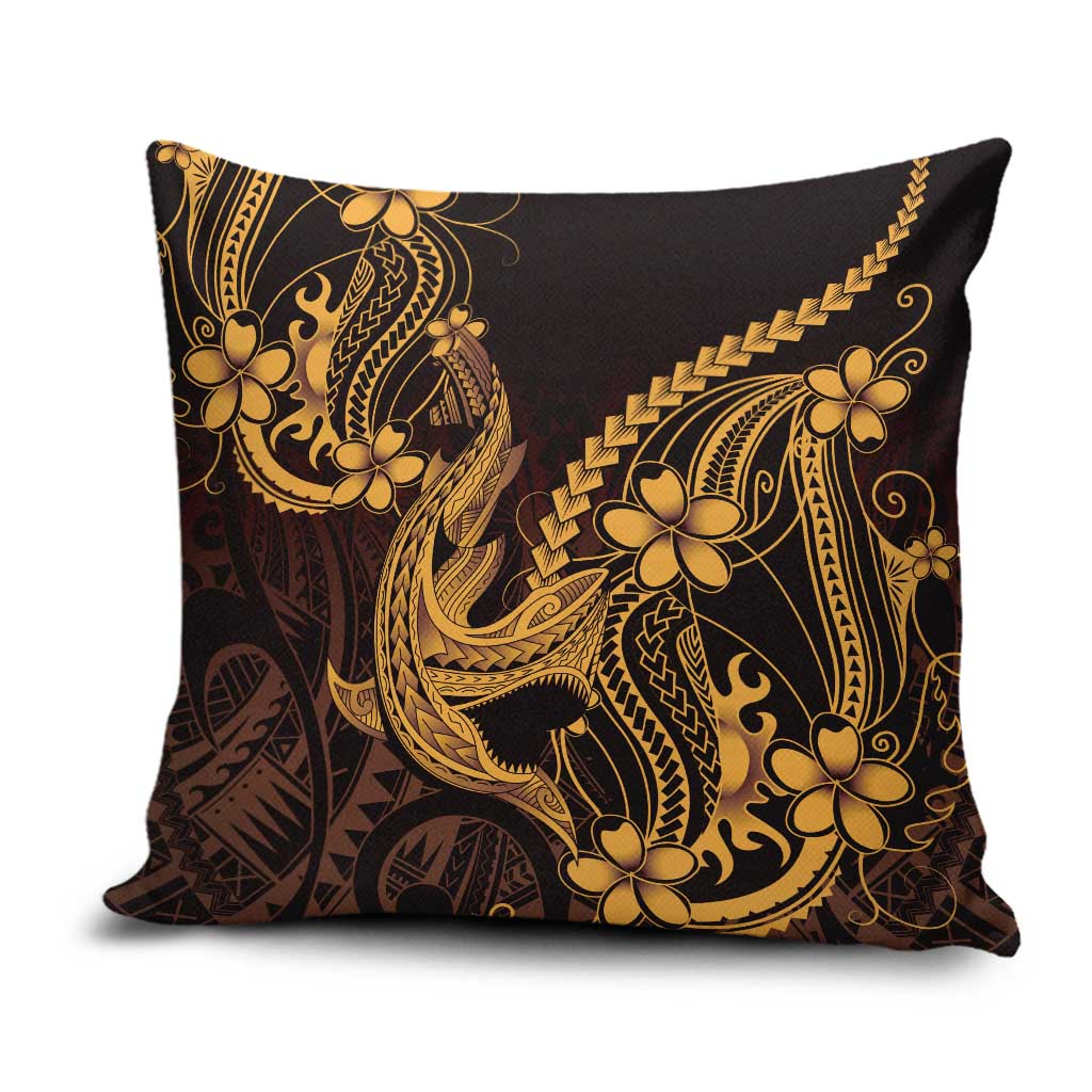 Gold Black Aloha Hawaii Pillow Cover Polynesian Shark Tattoo With Plumeria - Polynesian Pride