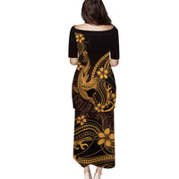 Gold Black Aloha Hawaii Puletasi Polynesian Shark Tattoo With Plumeria - Polynesian Pride