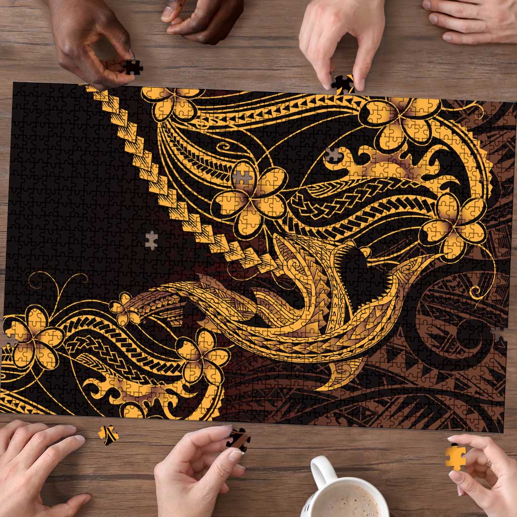 Gold Black Aloha Hawaii Puzzle Polynesian Shark Tattoo With Plumeria LT14 - Polynesian Pride