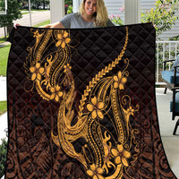 Gold Black Aloha Hawaii Quilt Polynesian Shark Tattoo With Plumeria - Polynesian Pride