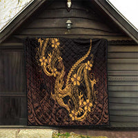 Gold Black Aloha Hawaii Quilt Polynesian Shark Tattoo With Plumeria - Polynesian Pride