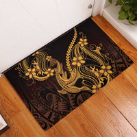 Gold Black Aloha Hawaii Rubber Doormat Polynesian Shark Tattoo With Plumeria LT14 - Polynesian Pride
